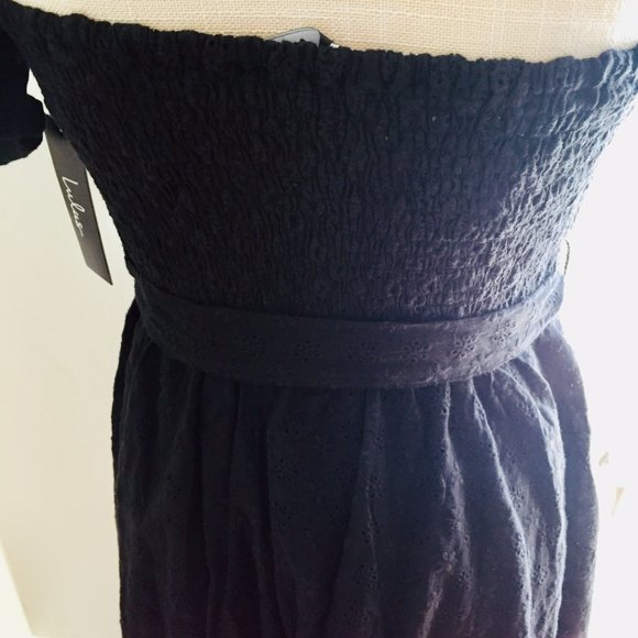 Lulus Black Eyelet One Shoulder Dress Medium NWT - Picture 3 of 7